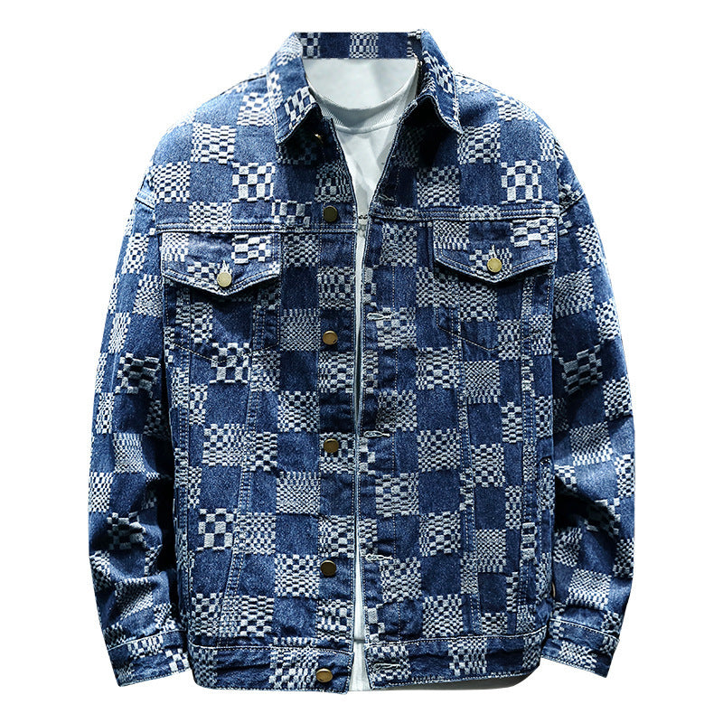 Herren Modische Denimjacke mit Karomuster Drune