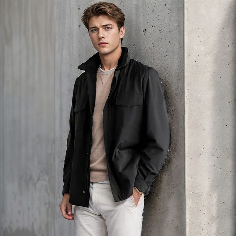 Herren Utility‑Fieldjacke mit verdecktem Reißverschluss, Druckknopfleiste und Multifunktions‑Taschen Drune