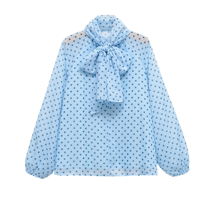 Damen Chiffonbluse mit Schleifenkragen und Ballonärmeln Drune