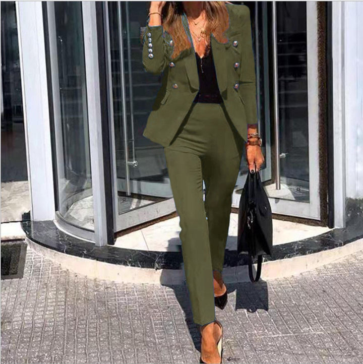 Damen elegantes Blazer-Set mit hochglänzenden Knöpfen Drune