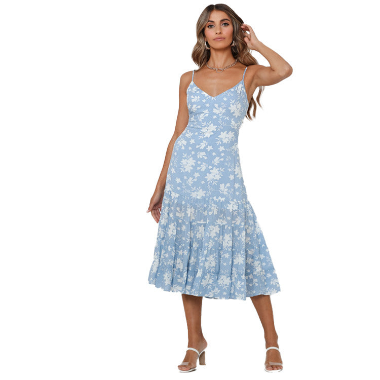 Damen Sommerliches Blumenkleid mit romantischem Volant und Spaghettiträgern Drune