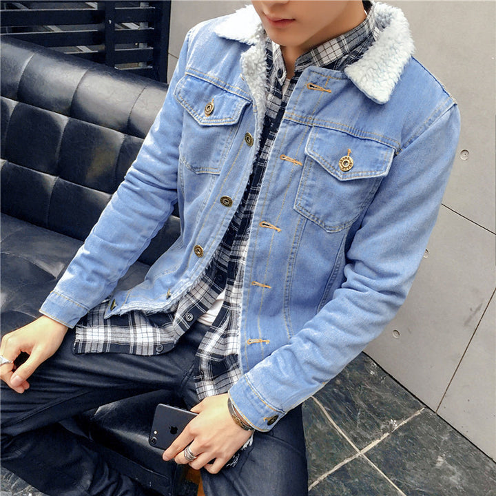 Herren Modische Denimjacke mit Fleece-Futter Drune