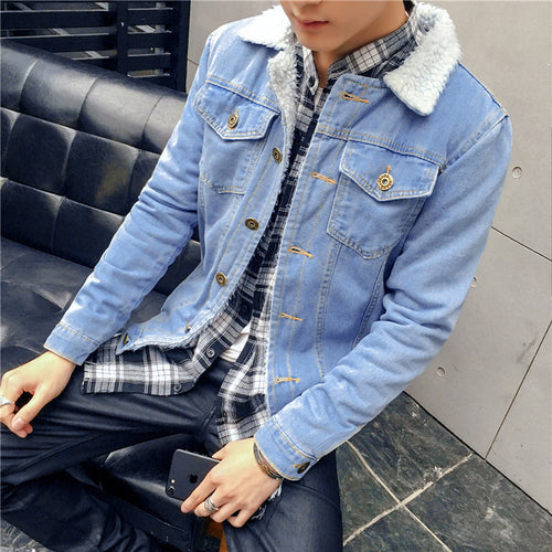 Herren Modische Denimjacke mit Fleece-Futter Drune