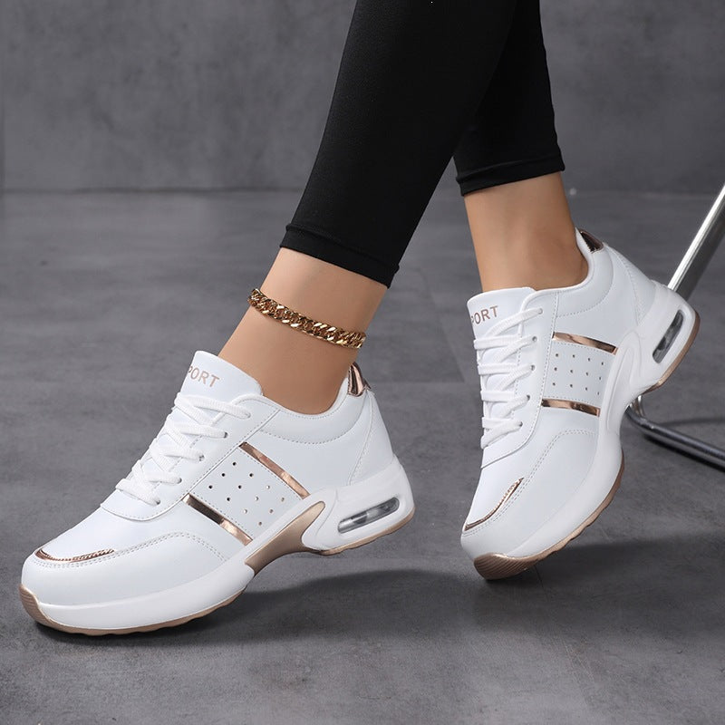 Damen Plateau‑Sneaker mit luftgepolsteter Dämpfung, Lederoptik & Metallic‑Akzenten Drune