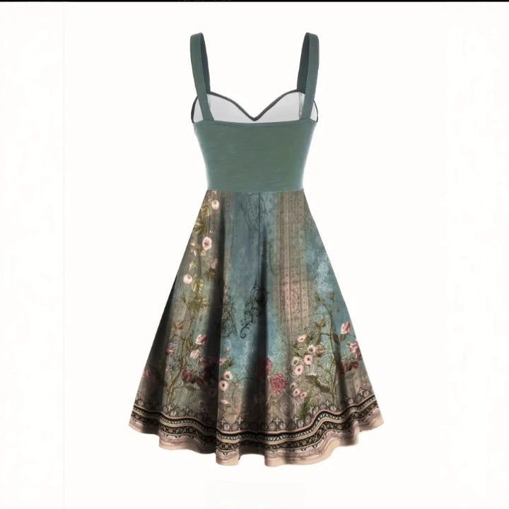 Damen A-Linien Kleid mit floralem Design und Zierknöpfen Drune