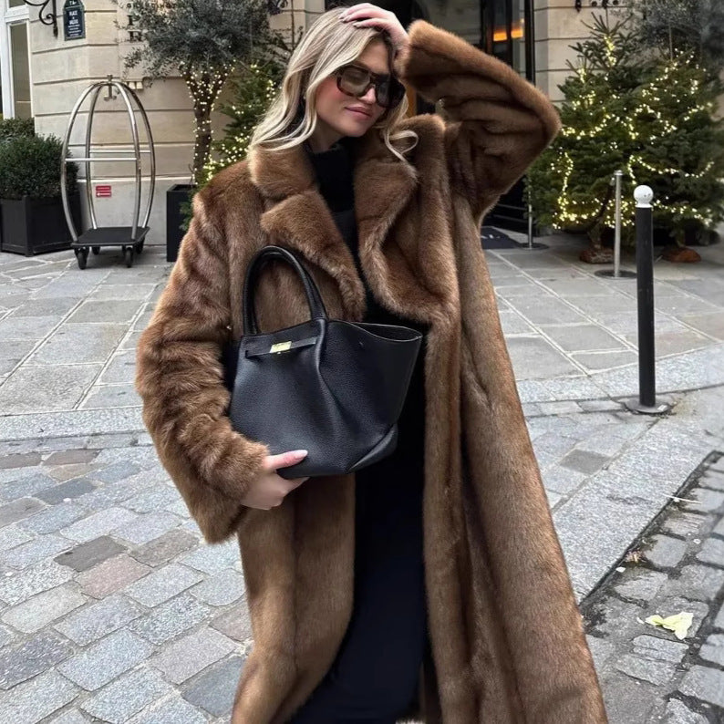 Damen Luxuriöse Kunstfelljacke mit elegantem Revers Drune