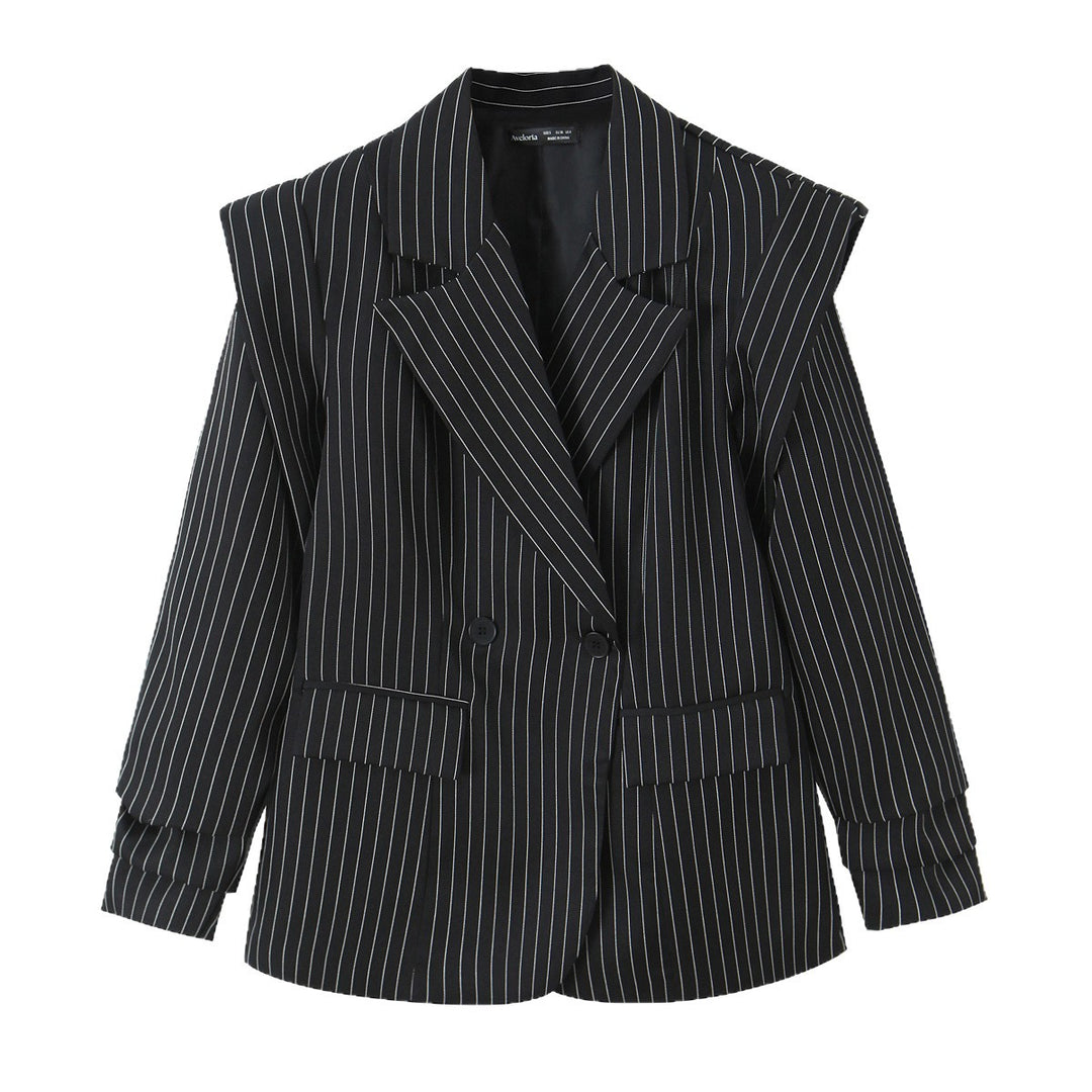 Damen Doppelreihiger Nadelstreifen-Blazer mit strukturierter Schulterpasse Drune