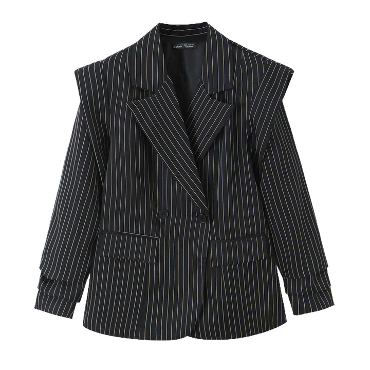 Damen Doppelreihiger Nadelstreifen-Blazer mit strukturierter Schulterpasse Drune