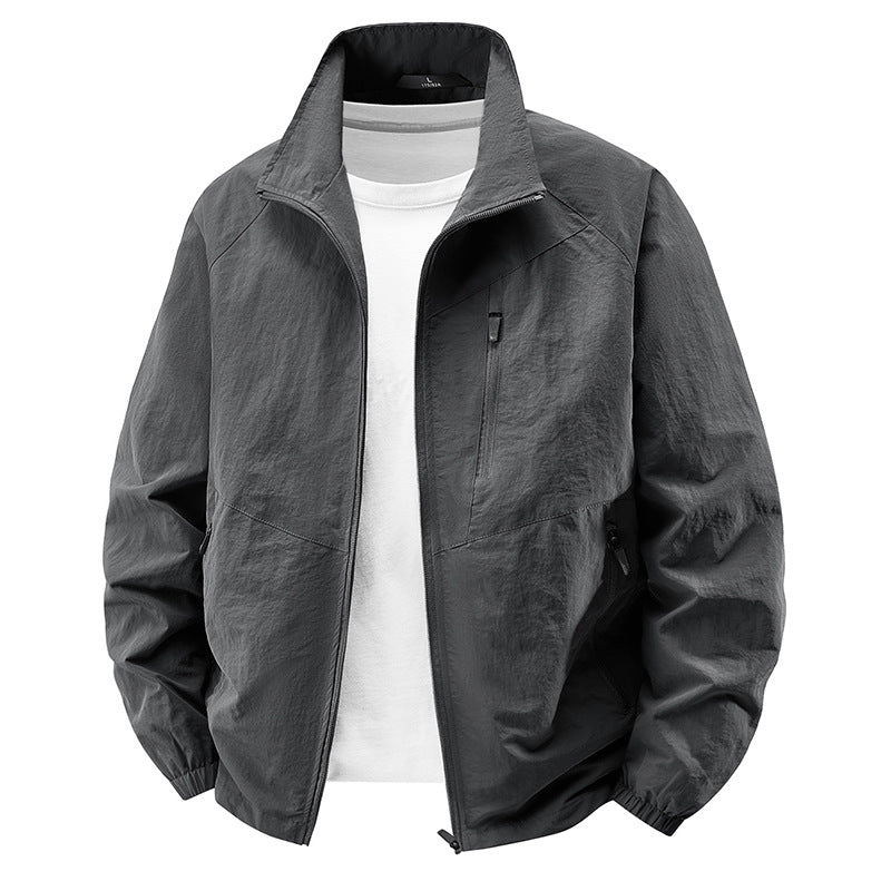 Herren  leichte Ripstop Reißverschluss-Front Stehkragen Reise Utility Jacke Drune