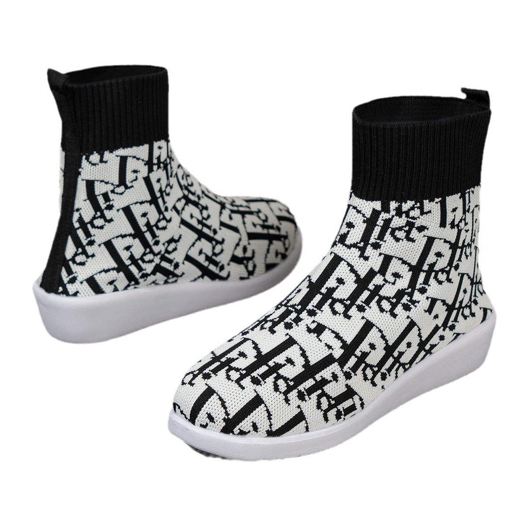 Damen modische Synthetik-Stiefel mit kreativem Muster und elastischem Obermaterial Drune