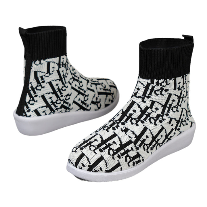 Damen modische Synthetik-Stiefel mit kreativem Muster und elastischem Obermaterial Drune
