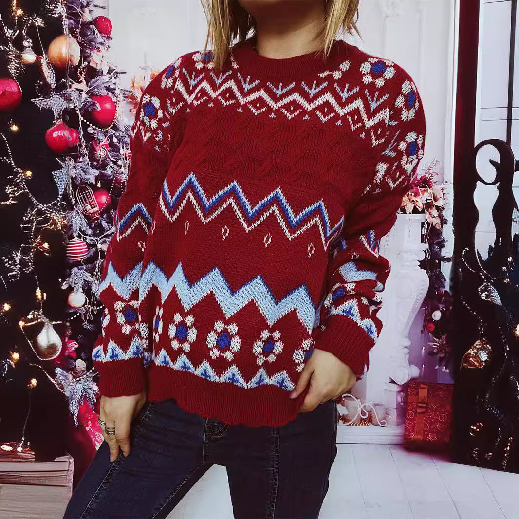 Damen festlicher Strickpullover mit nordischem Muster Drune