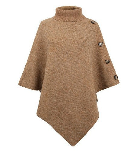 Damen Strick-Poncho mit steigendem Kragen und dekorativen Knopfdetails Drune