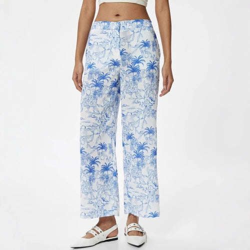Damen Palazzo-Hose mit floralem Muster und weitem Schnitt Drune