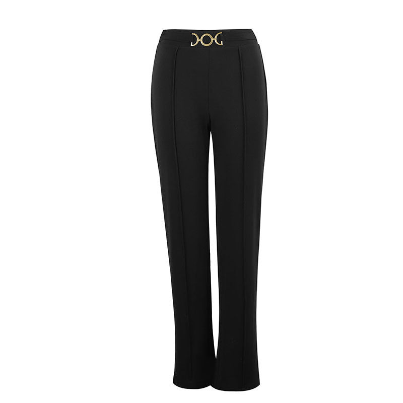 Damen Elegante Hochtaillierte Stoffhose mit diagonalen Nähte und dekorativem Gürtel Drune