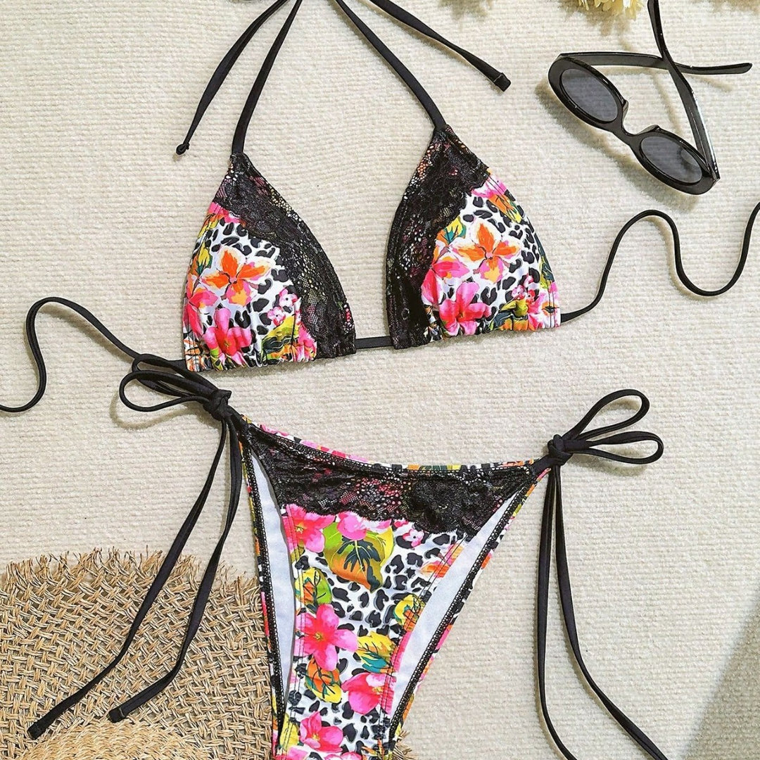 Damen Triangel-Bikini mit Spitzenverzierungen Drune