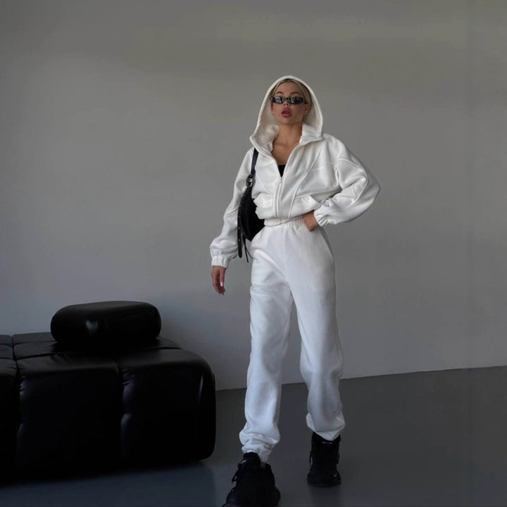 Damen Fleece-Jogginganzug mit modischem Stehkragen und praktischen Taschen Drune