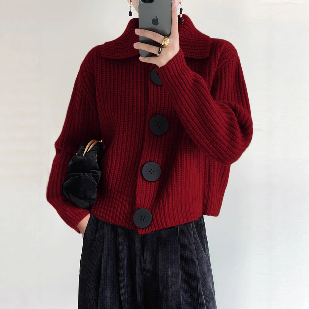 Damen Kuschelige Strickjacke mit großen Knöpfen Drune