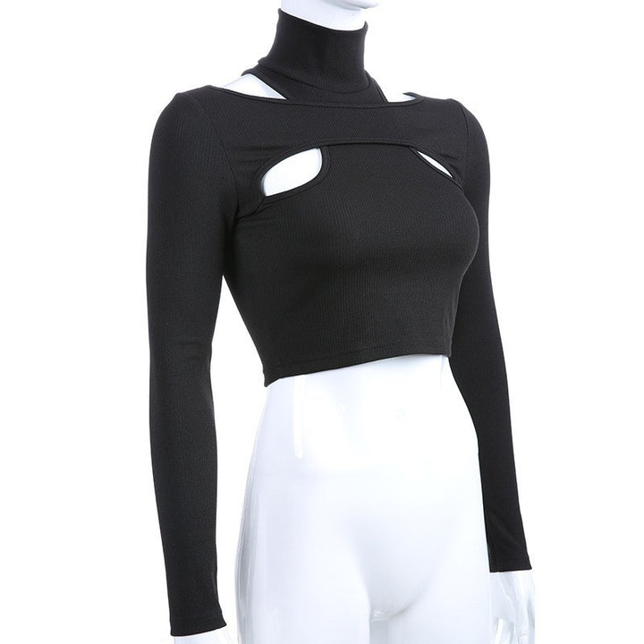 Damen trendiges Oberteil mit Cut-Outs und hohem Kragen Drune