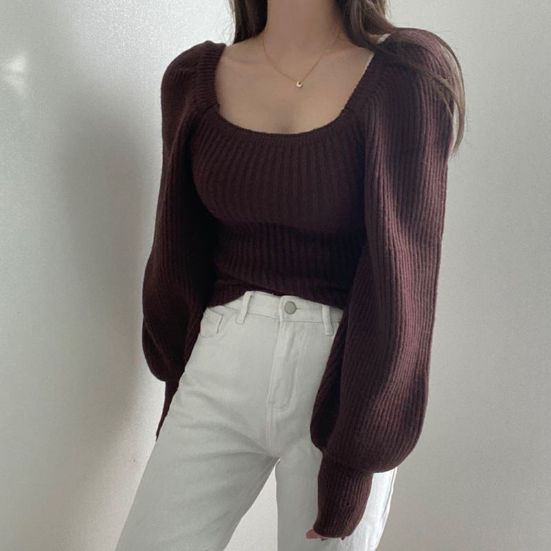 Damen Cropped Pullover mit voluminösen Ärmeln und Rippstruktur Drune