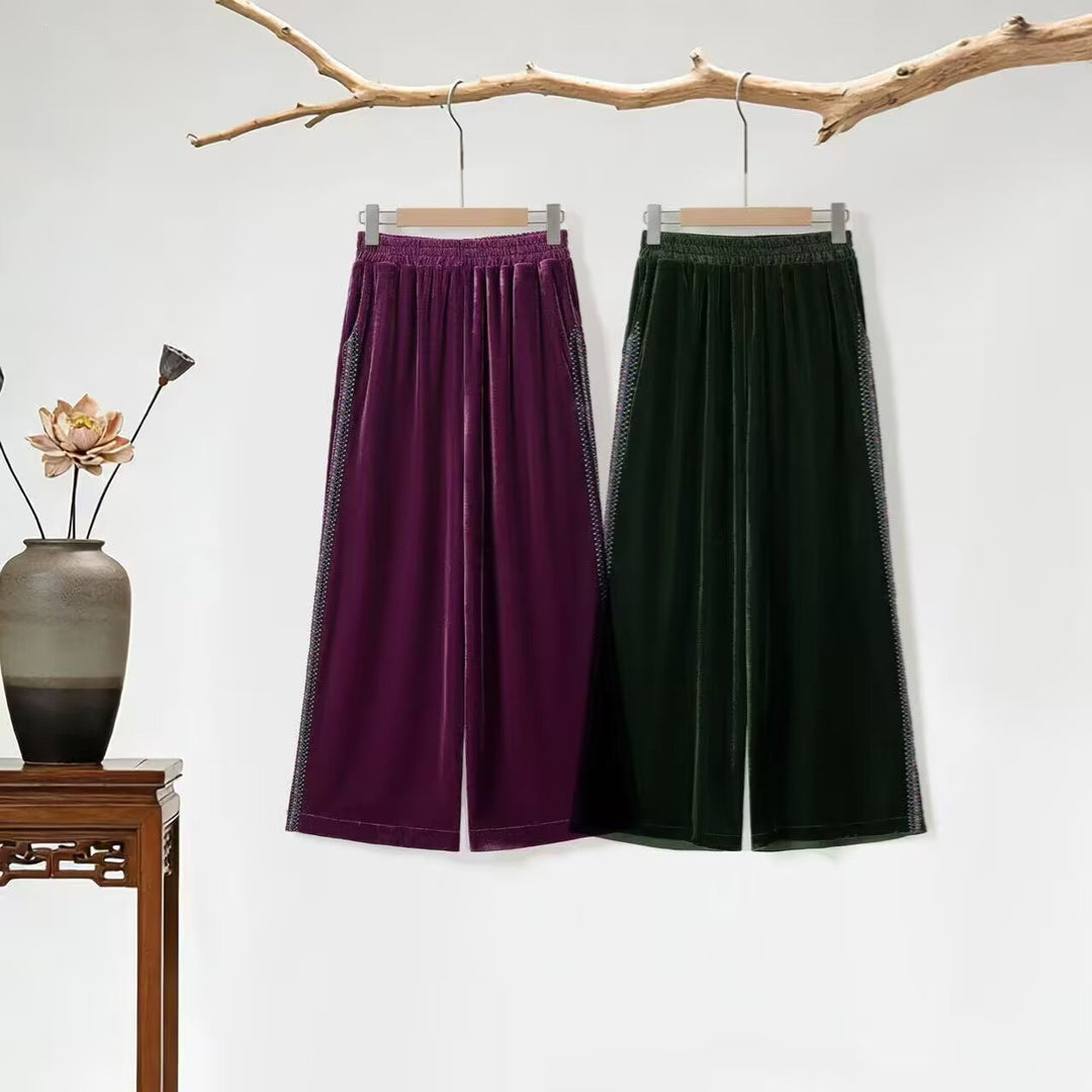 Damen Palazzo-Hose aus luxuriösem Samt mit seitlichen Glitzerelementen Drune