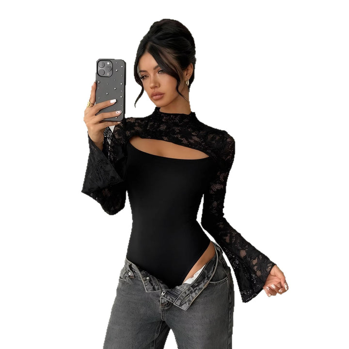 Damen Body mit transparenten Spitzenärmeln und modernem Cut-Out Drune