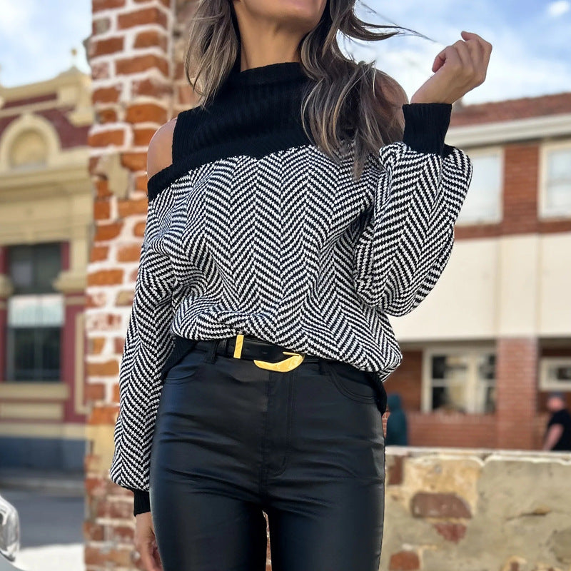 Damen Oversized Strickpullover mit दीपem Halsausschnitt und off-shoulder Design Drune
