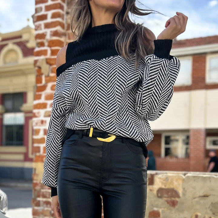 Damen Oversized Strickpullover mit दीपem Halsausschnitt und off-shoulder Design Drune