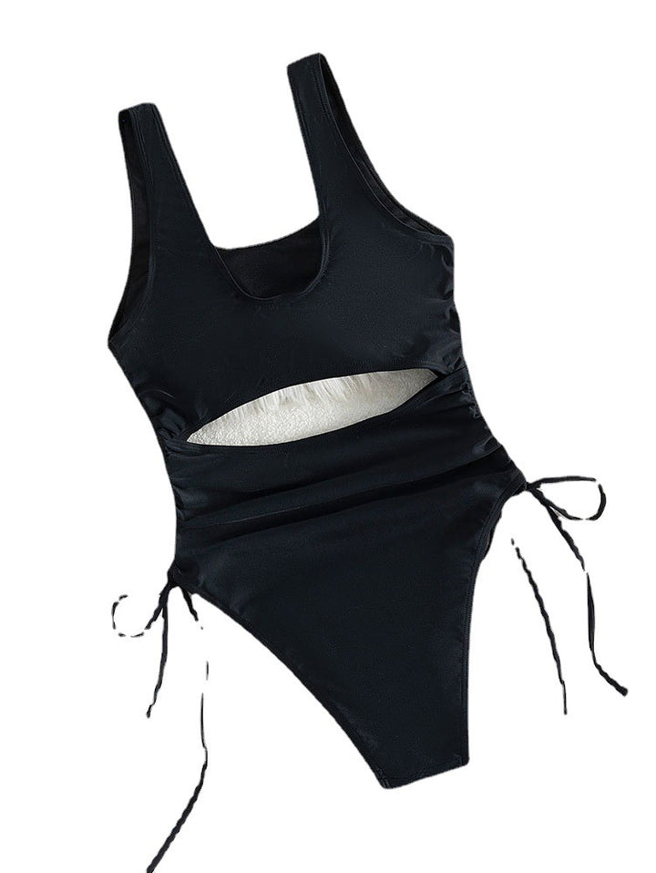 Damen Einteiler Badeanzug mit frechem Cut-Out und verstellbaren Seitenschnüren Drune