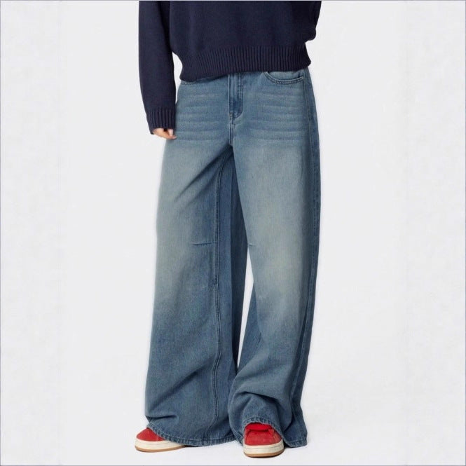 Damen Extraweite High-Waist Denim-Palazzohose mit langem Schlag Drune