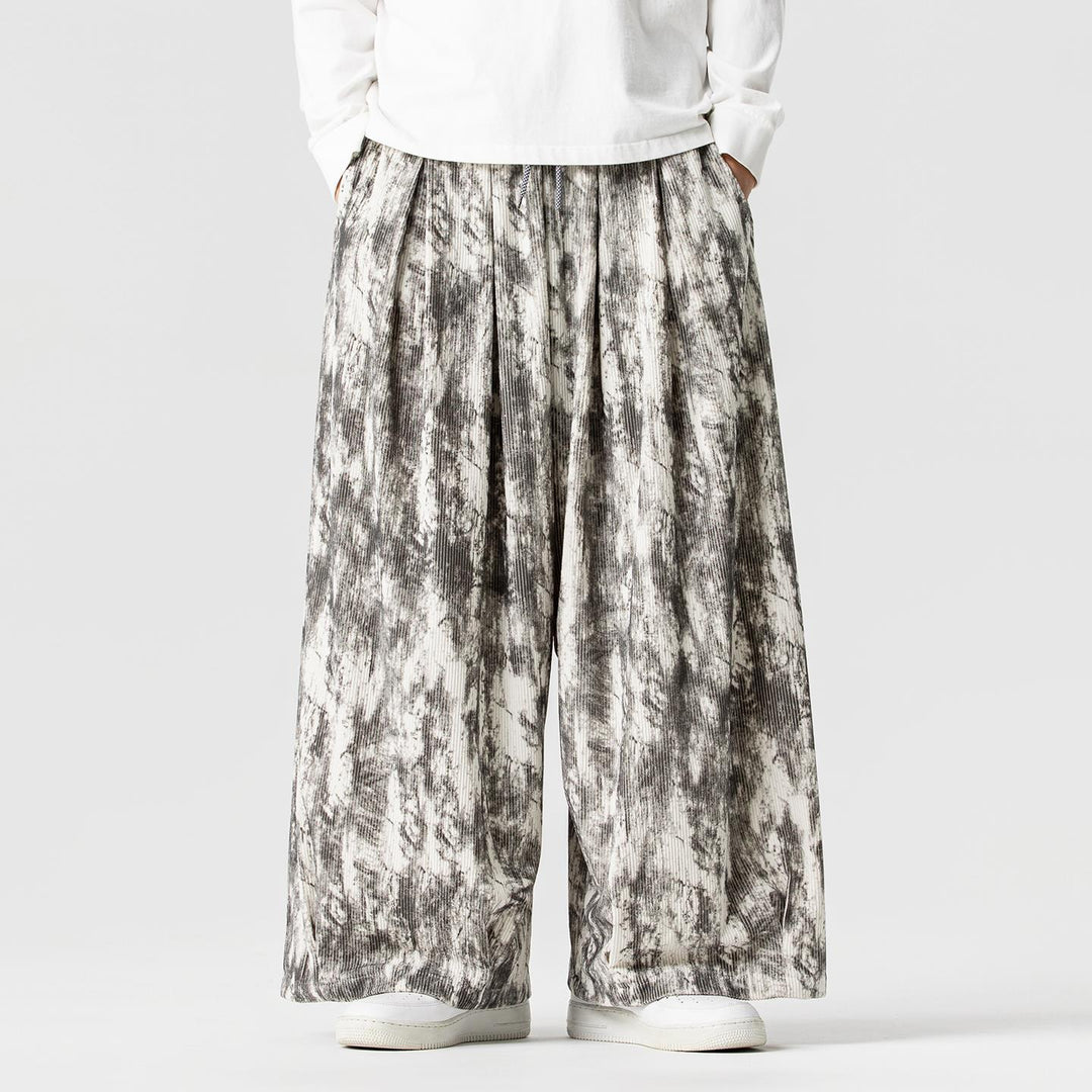 Herren Weite Cord-Loungehose mit Kellerfalten, elastischem Bund und Ballonbeinschnitt Drune
