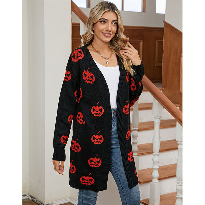 Damen Strick-Cardigan mit kreativem Halloween-Motiv Drune