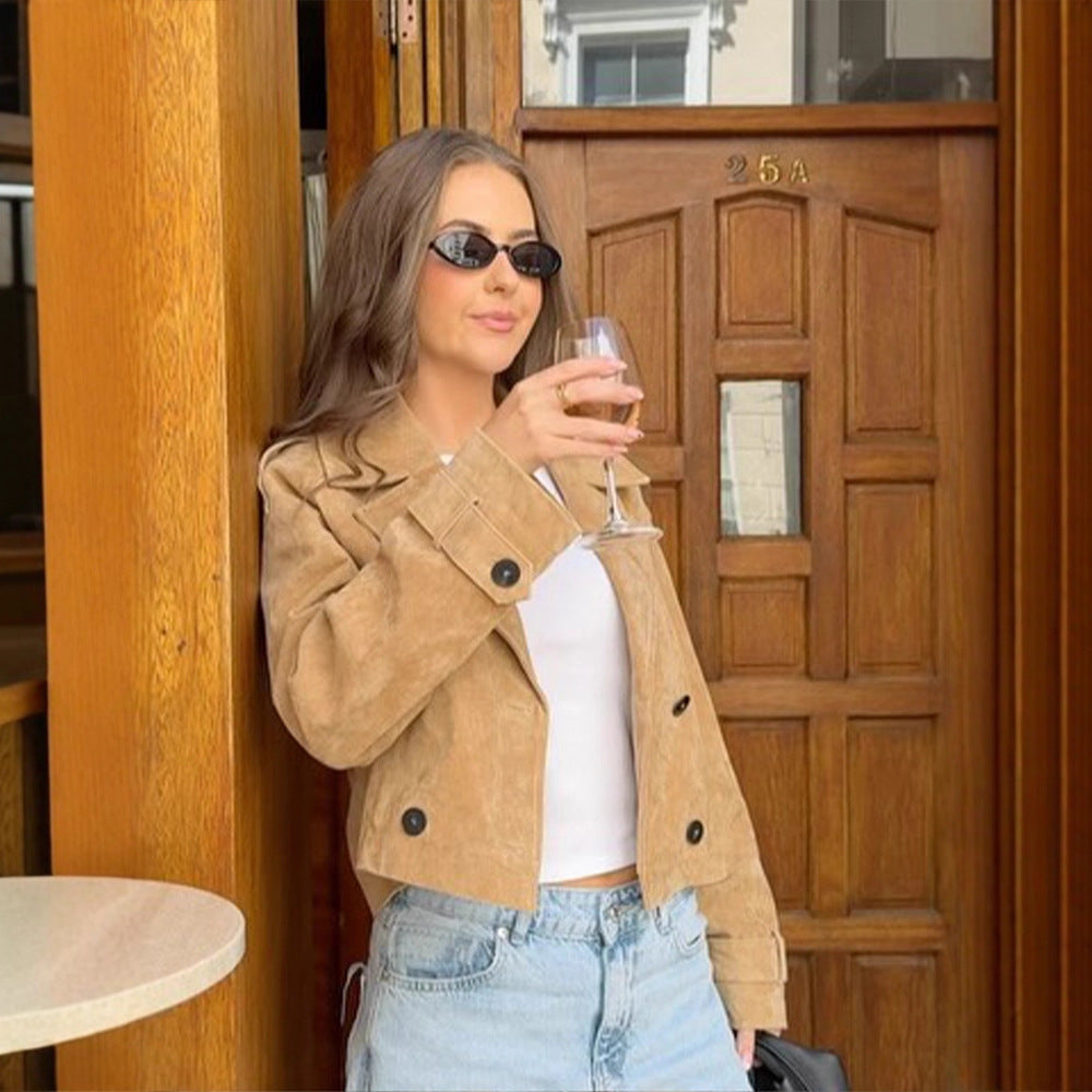 Damen modische Cropped Jacke aus hochwertigem Wildleder Drune