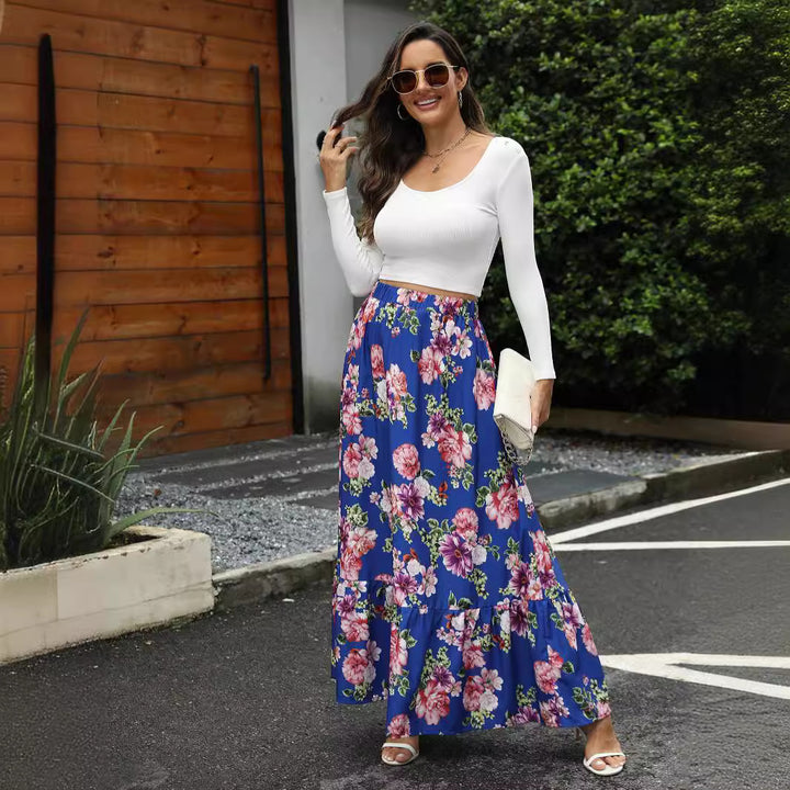 Damen Maxirock mit voluminösem Schnitt und floralen Applikationen Drune
