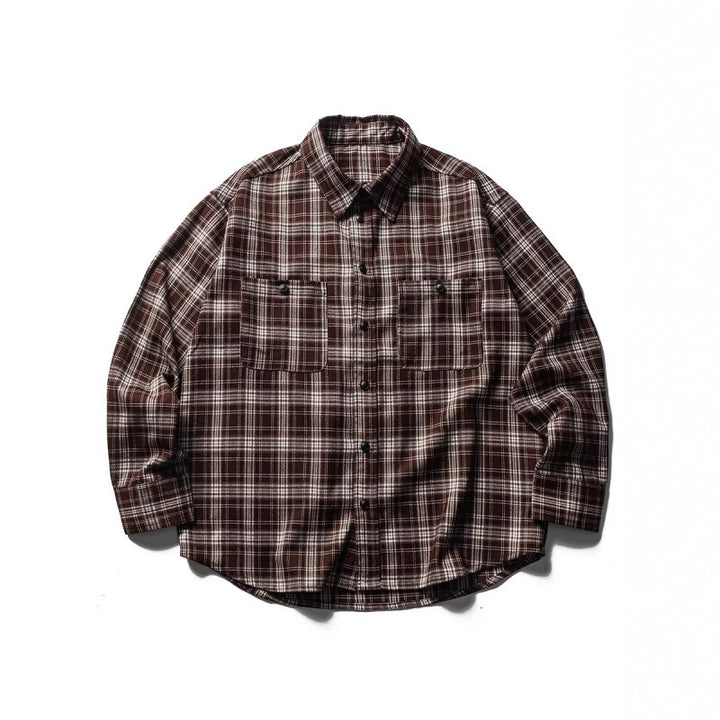 Herren Boxy-Karo-Workshirt aus weichem Flanell mit Doppelbrusttaschen Drune