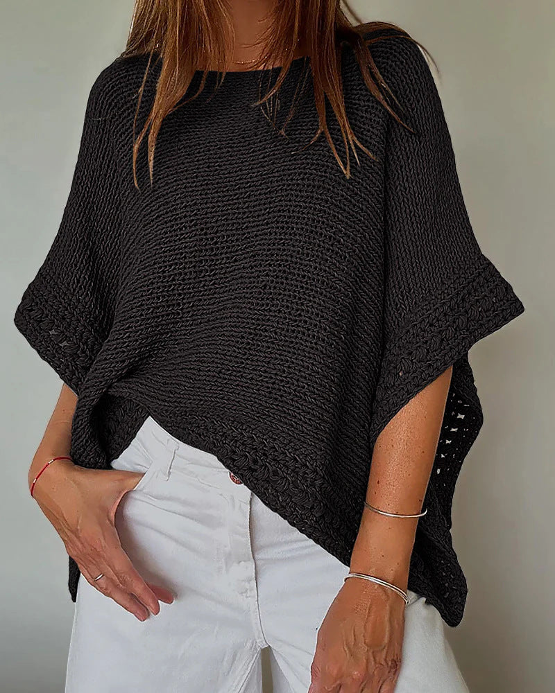 Damen Leichtes Oversize Strickponcho mit Häkelkante Drune