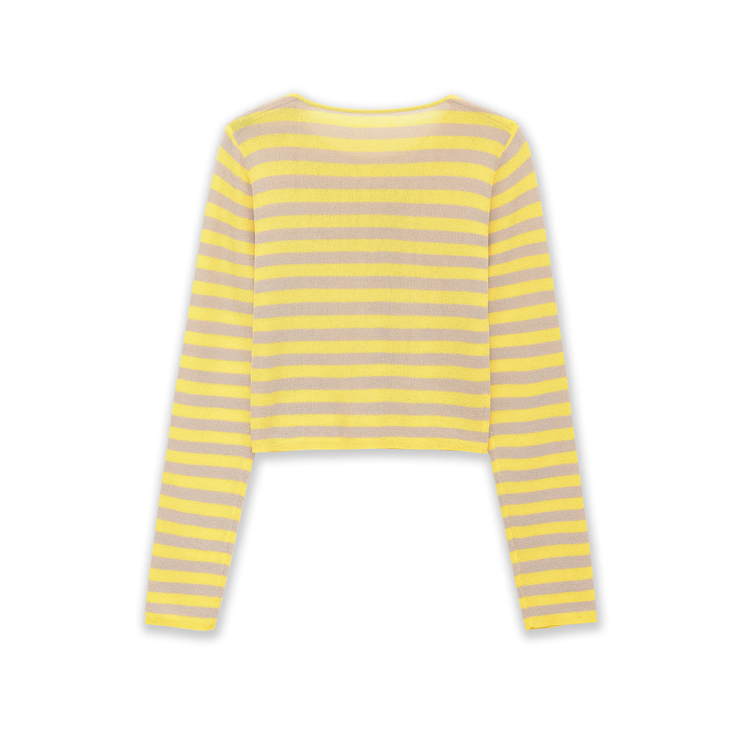Damen Gestreifter Cropped-Feinstrickpullover mit U-Boot-Ausschnitt Drune