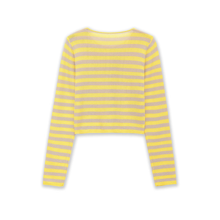 Damen Gestreifter Cropped-Feinstrickpullover mit U-Boot-Ausschnitt Drune