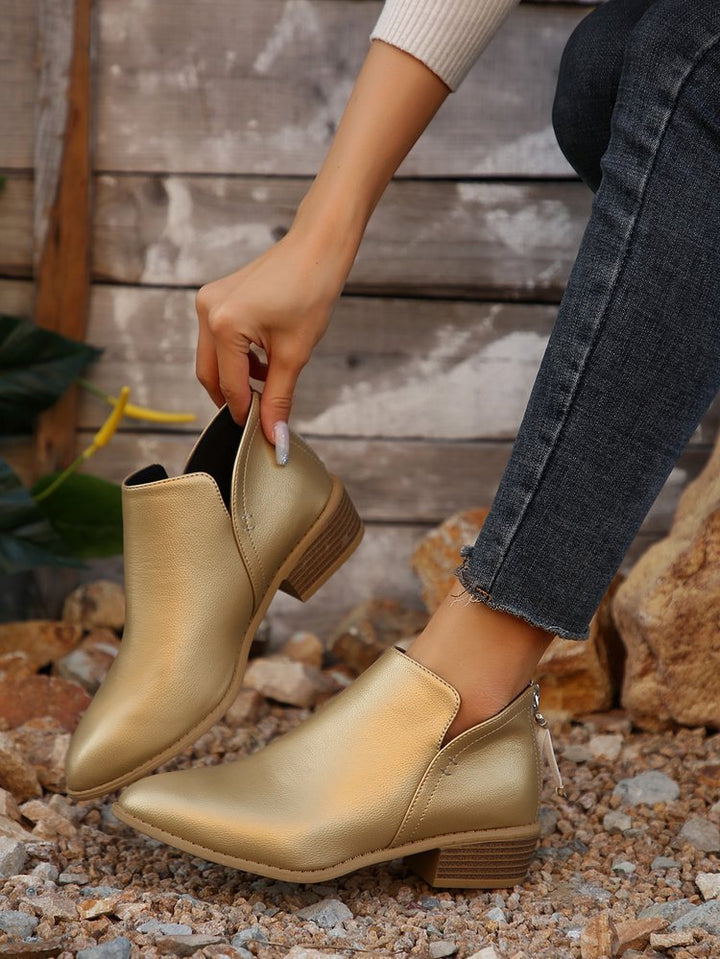Damen nan spitz zulaufende Schlupf-Ankleboots mit kleinem Blockabsatz und ergonomischem Komfortfußbett Drune