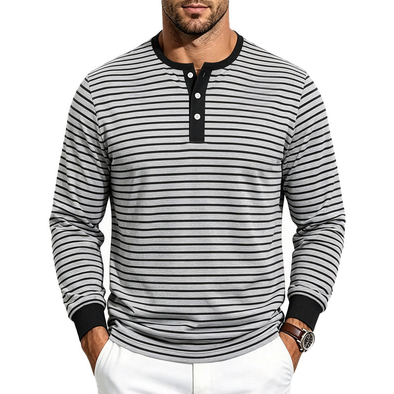 Herren Gestreiftes Langarm-Henleyshirt aus Baumwollmix Drune