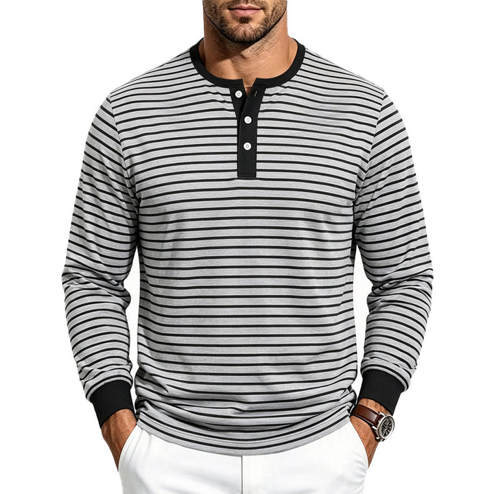 Herren Gestreiftes Langarm-Henleyshirt aus Baumwollmix Drune