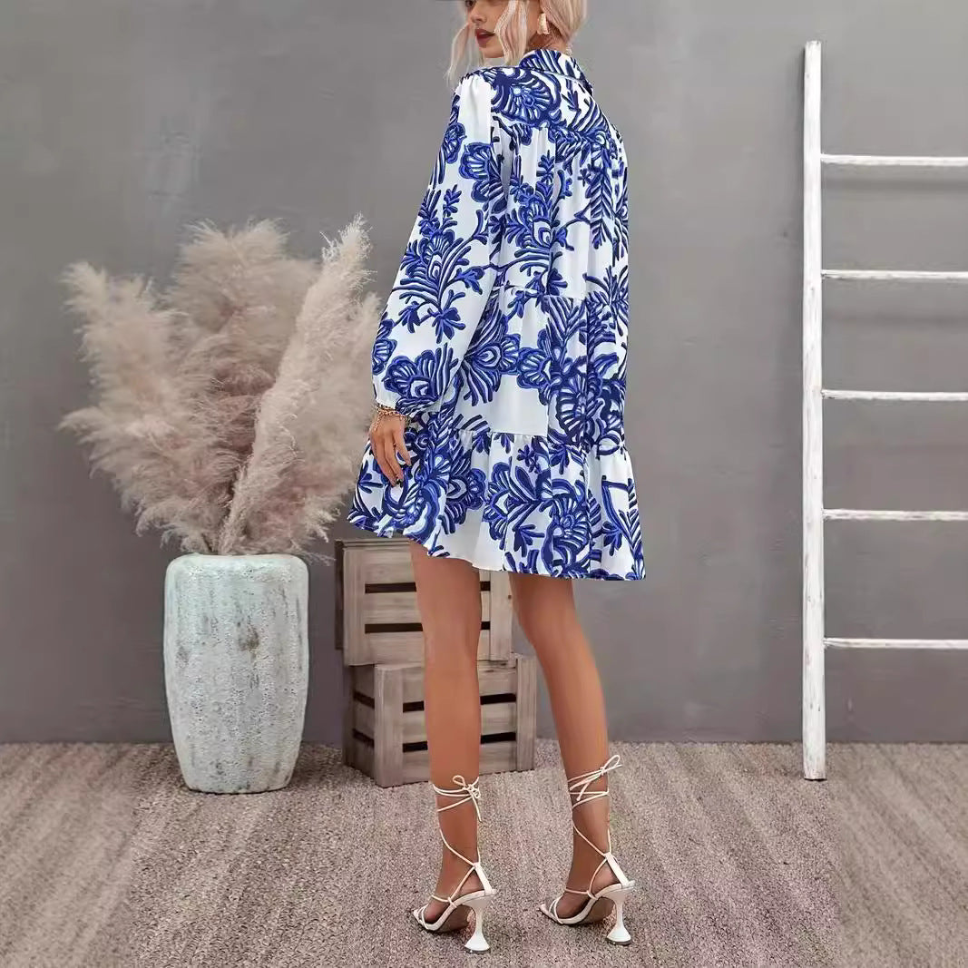 Damen Hemdblusenkleid mit voluminösem Rock und floralem Muster Drune
