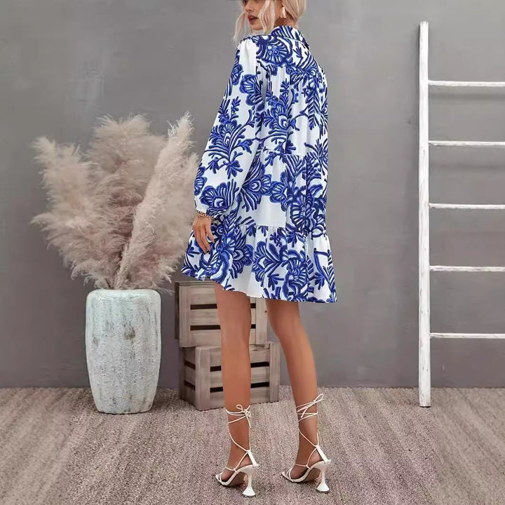 Damen Hemdblusenkleid mit voluminösem Rock und floralem Muster Drune
