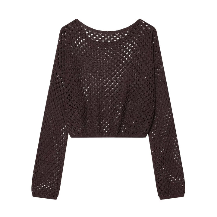 Damen Lockerer gehäkelter Cropped‑Pullover mit Ajourmuster Drune
