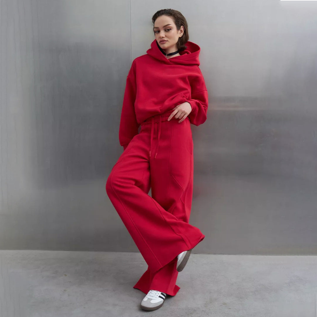 Damen Urbanes Loungewear-Set mit cropped Hoodie und weiten Hosen Drune