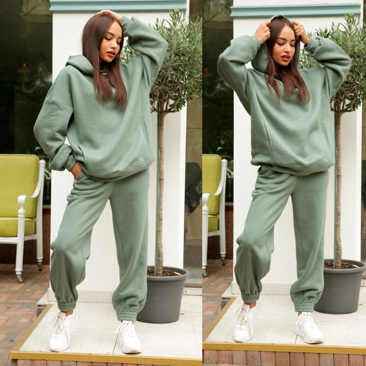 Damen Sportliches Hoodie- und Jogginghosen-Set im lässigen Design mit Kapuze Drune