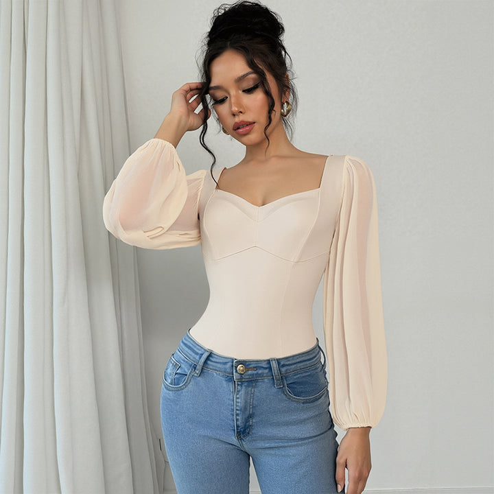 Damen Eleganter Body mit Puffärmeln Drune