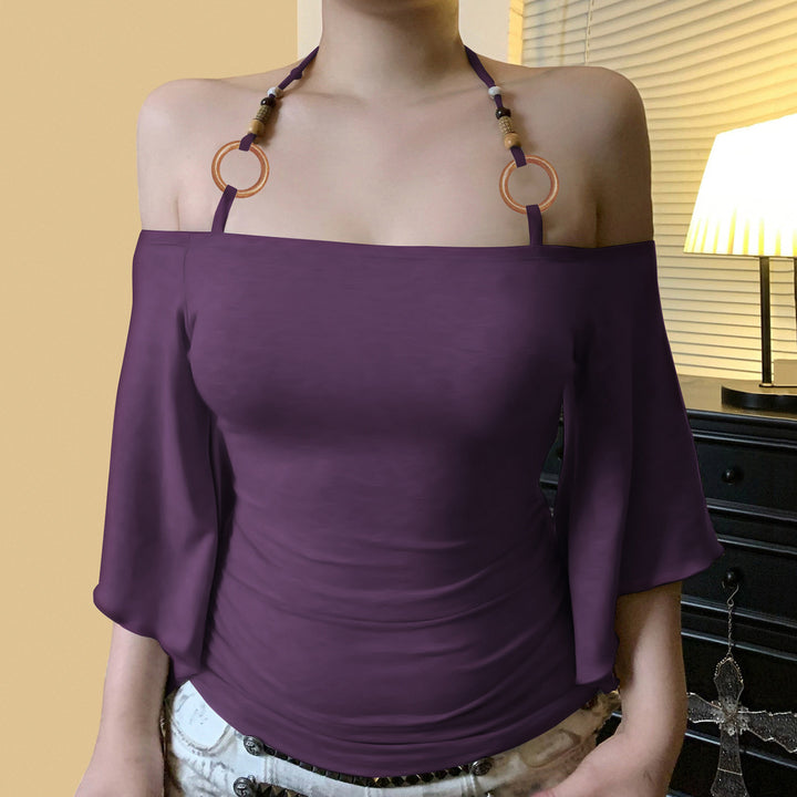 Damen Off-Shoulder Oberteil mit voluminösen Ärmeln und dekorativen Bindedetails Drune