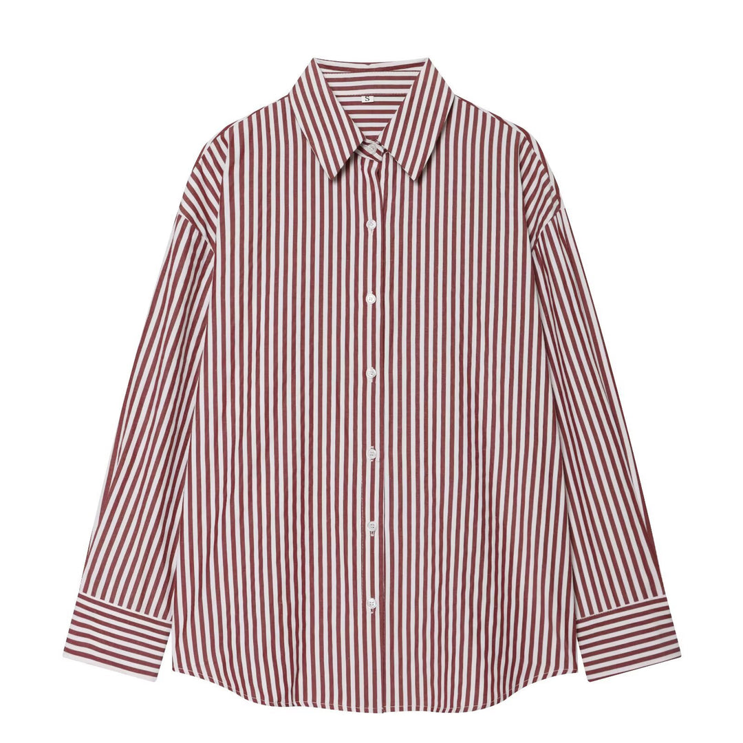 Damen Oversize Streifen‑Hemdbluse mit überschnittener Schulter und verlängertem Saum Drune