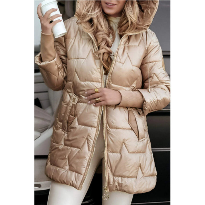 Damen Longline Steppjacke mit abnehmbarem Kapuzenfutter und seitlichen Reißverschlusstaschen Drune
